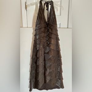Cache Women’s Designer Halter Style Tiered Cocktail Dress Brown Metallic Shimmer